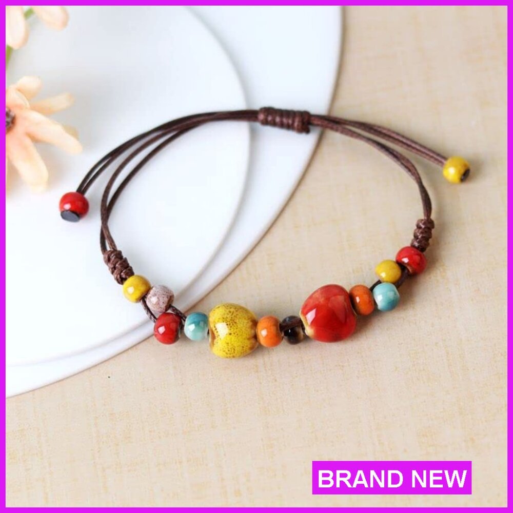 Adjustable Boho Ceramic Bead Bracelet Strand Brai… - image 2